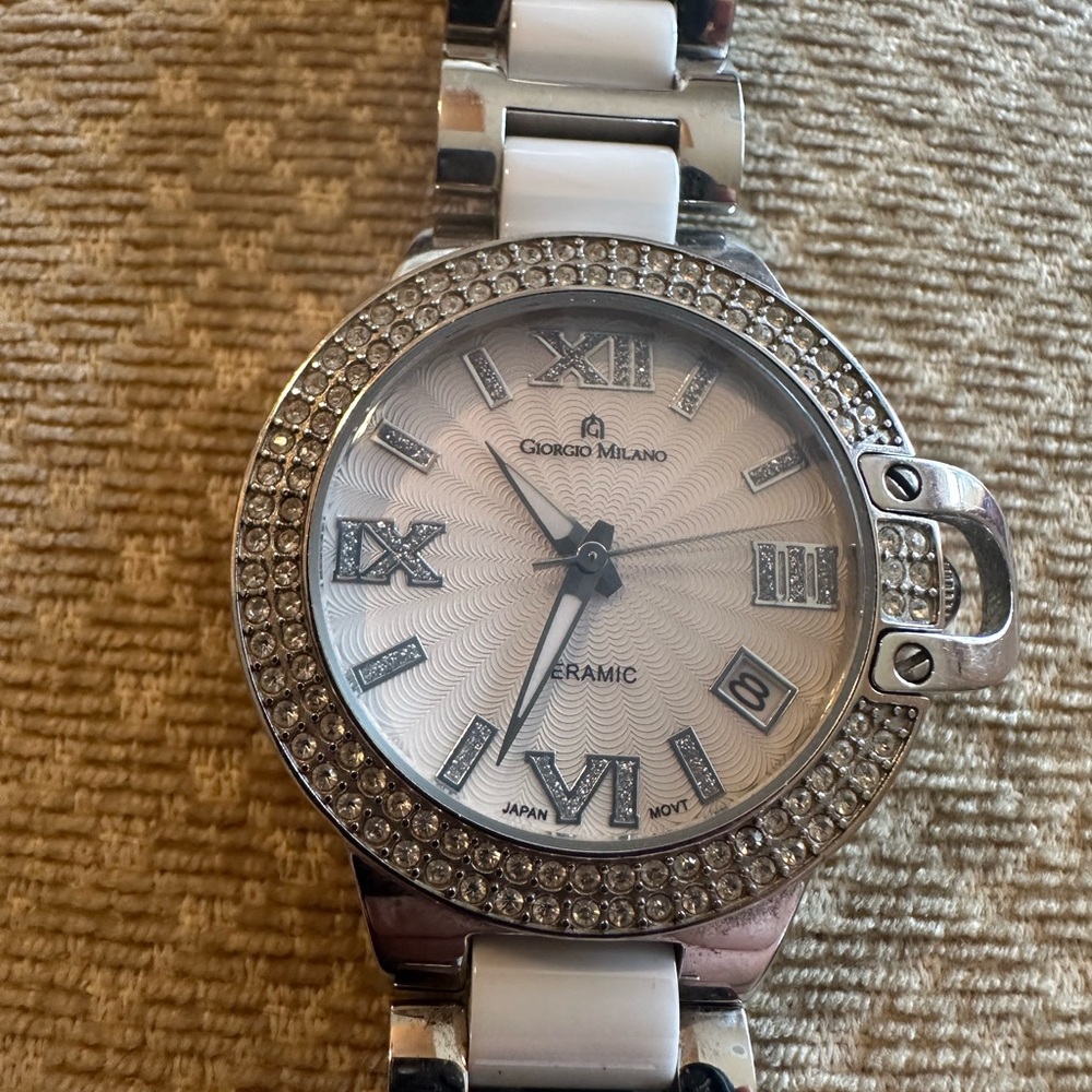 Silver and White Ceramic Giorgio Milano Women's Watch Running. Excllnt condition